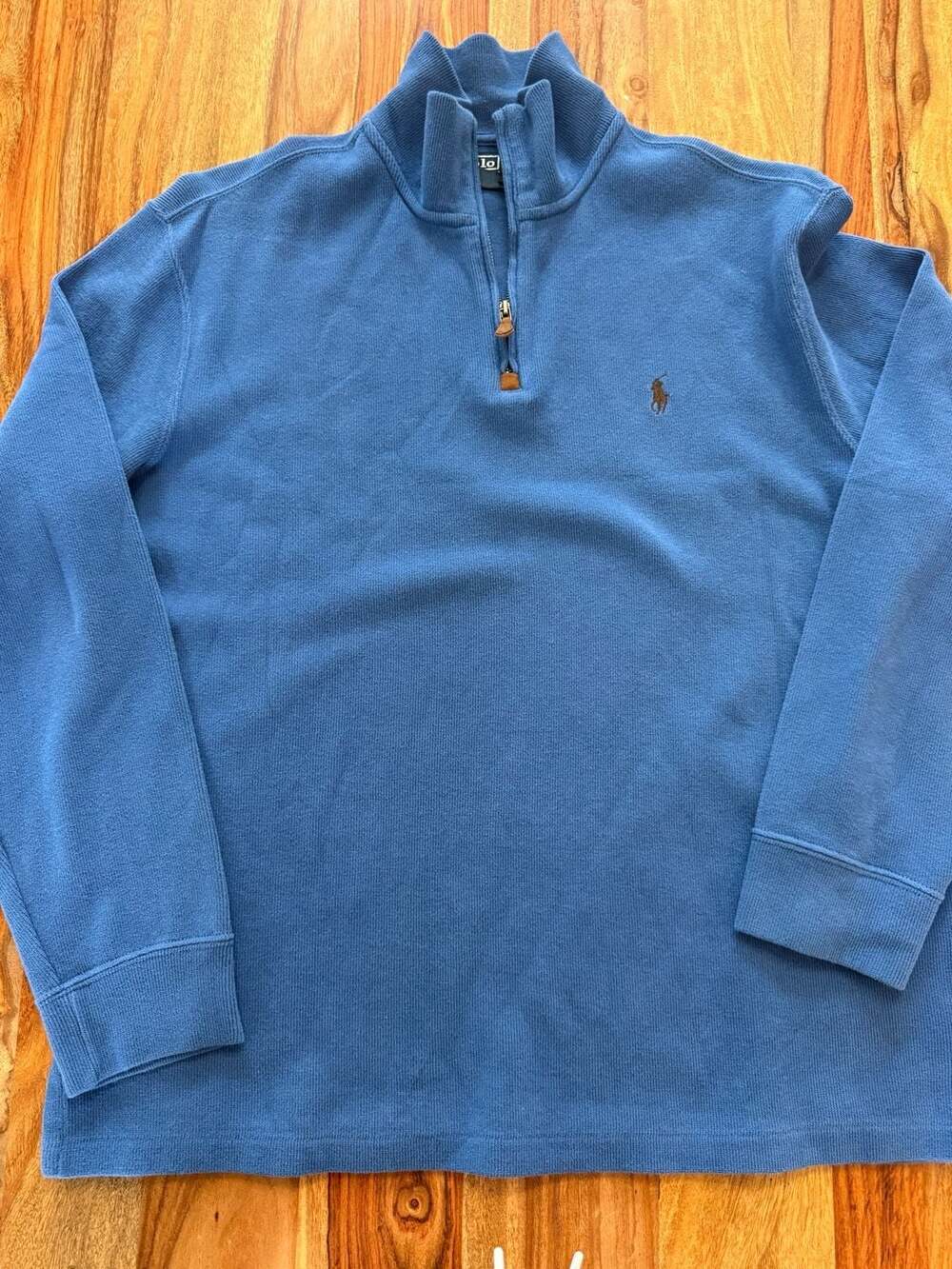 Polo Ralph Lauren Men Blue Cotton Quarter Zip Pullover Sweater Sz L